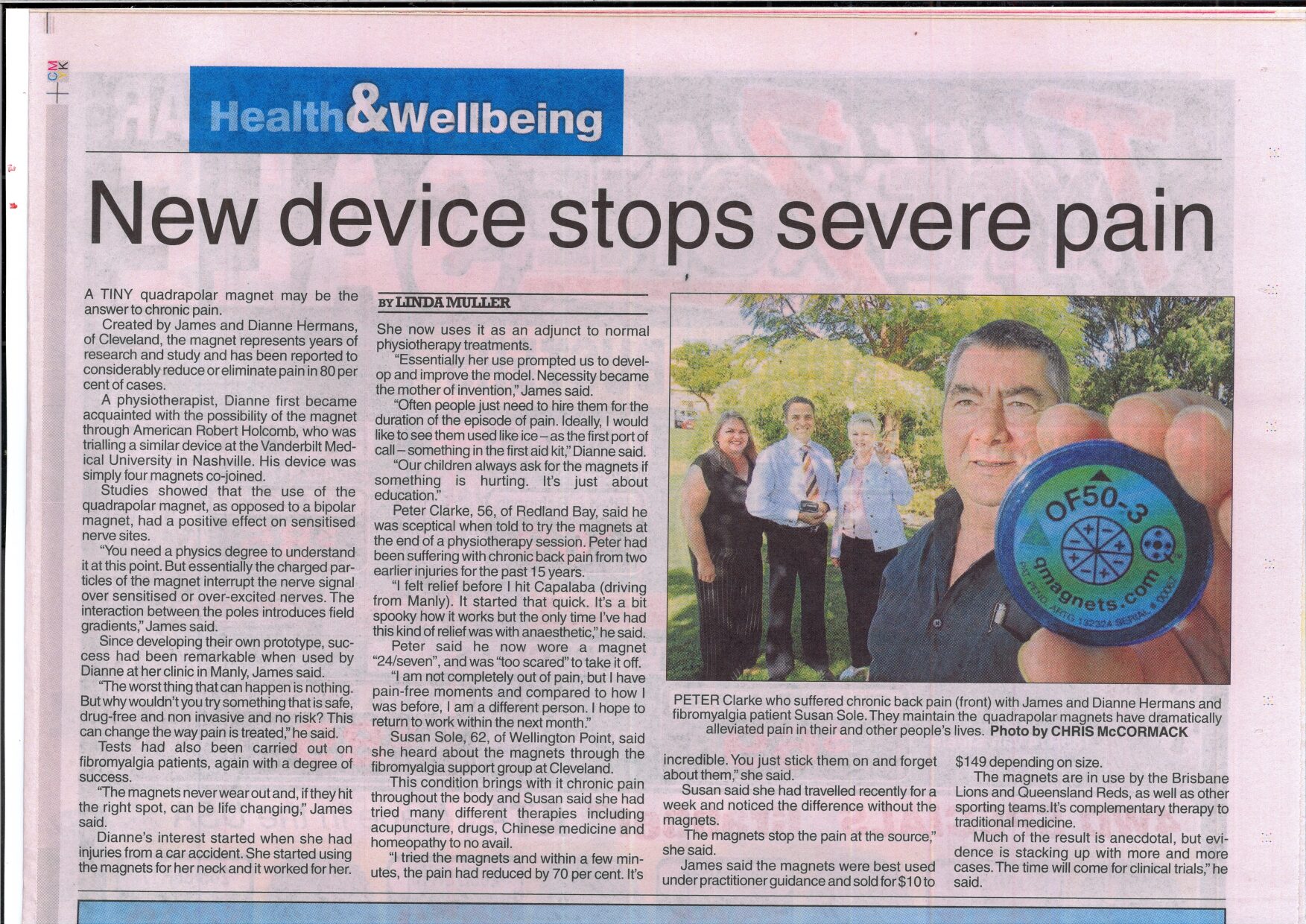 Bayside Bulletin newspaper article featuring Q Magnets and chronic pain relief, June 2011.