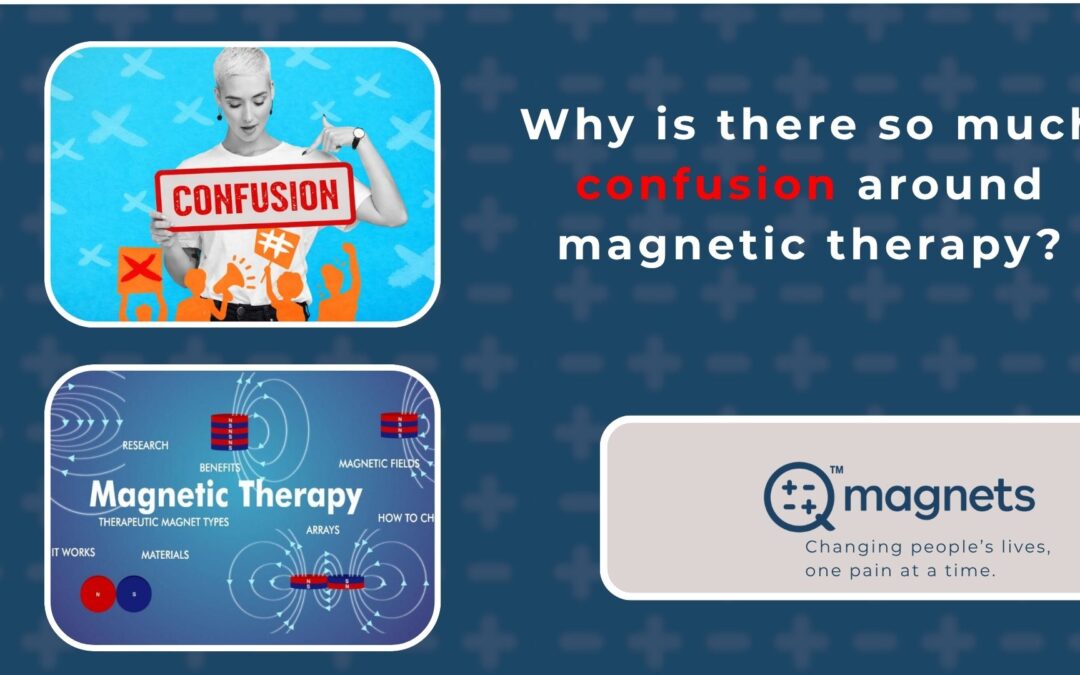 Woman holding a sign that says confusion, illustrating mixed opinions and uncertainty around magnetic therapy