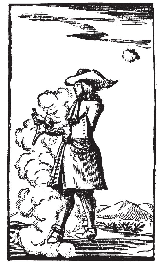 Dowser holding a divining rod while searching for underground water. (Illustration from Abbe´ de Vallemont’s Treatise on the divining rod, Paris, 1693).