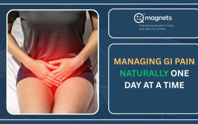 Relief from gastrointensital (GI) pain by applying OF50-3 magnet on solar plexus chakra